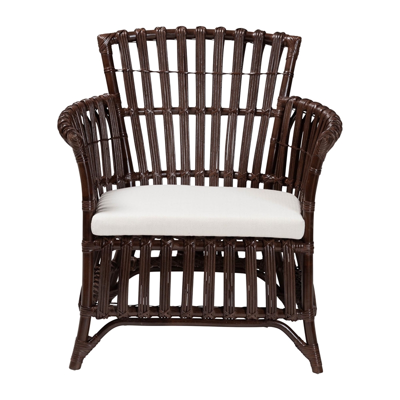 Pemberly Row Very Dark Brown Rattan Openwork Arm Chair with Cushion