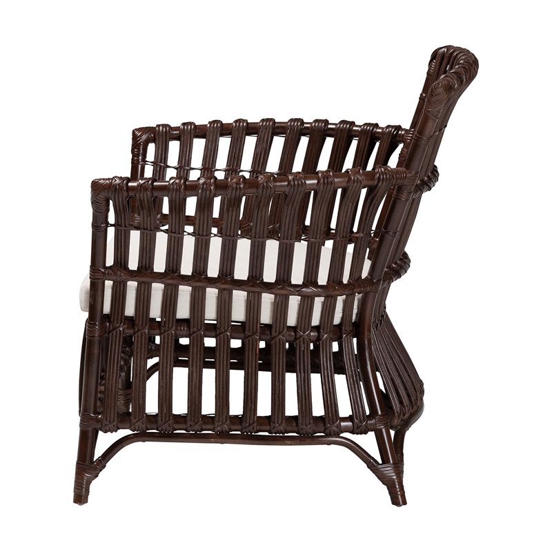 Pemberly Row Very Dark Brown Rattan Openwork Arm Chair with Cushion