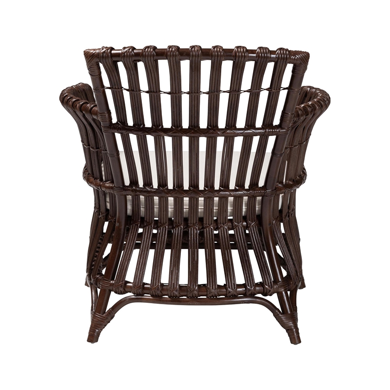 Pemberly Row Very Dark Brown Rattan Openwork Arm Chair with Cushion