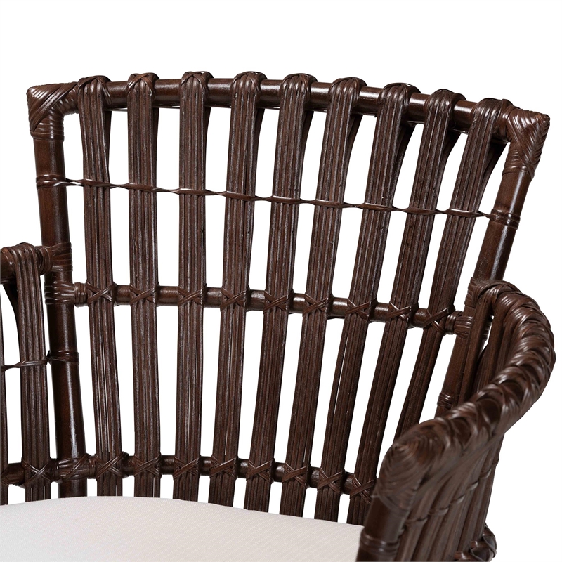 Pemberly Row Very Dark Brown Rattan Openwork Arm Chair with Cushion