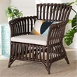 Pemberly Row Very Dark Brown Rattan Openwork Arm Chair with Cushion