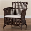 Pemberly Row Very Dark Brown Rattan Openwork Arm Chair with Cushion