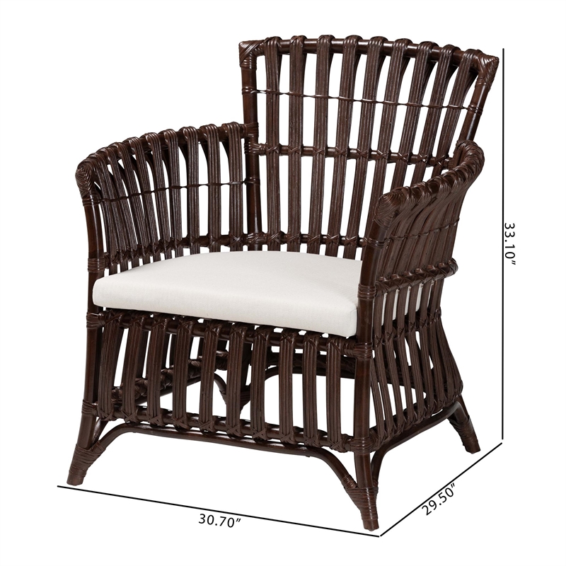 Pemberly Row Very Dark Brown Rattan Openwork Arm Chair with Cushion