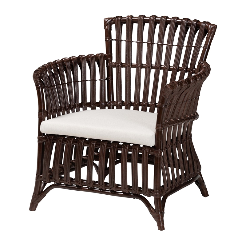 Pemberly Row Very Dark Brown Rattan Openwork Arm Chair with Cushion