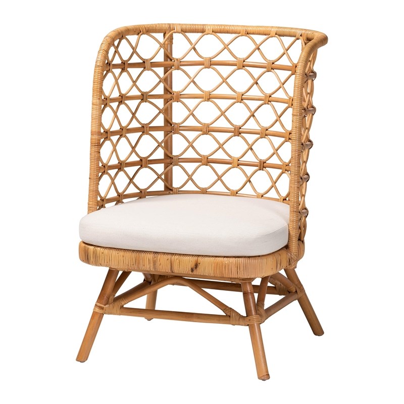 Pemberly Row Light Honey Rattan Accent Chair with Openwork Backrest