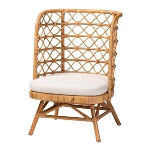 Pemberly Row Light Honey Rattan Accent Chair with Openwork Backrest