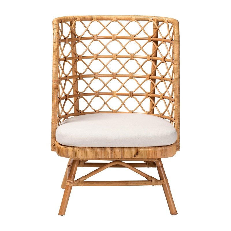 Pemberly Row Light Honey Rattan Accent Chair with Openwork Backrest