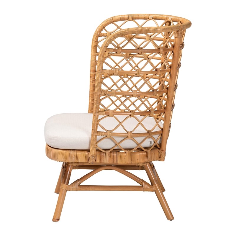Pemberly Row Light Honey Rattan Accent Chair with Openwork Backrest