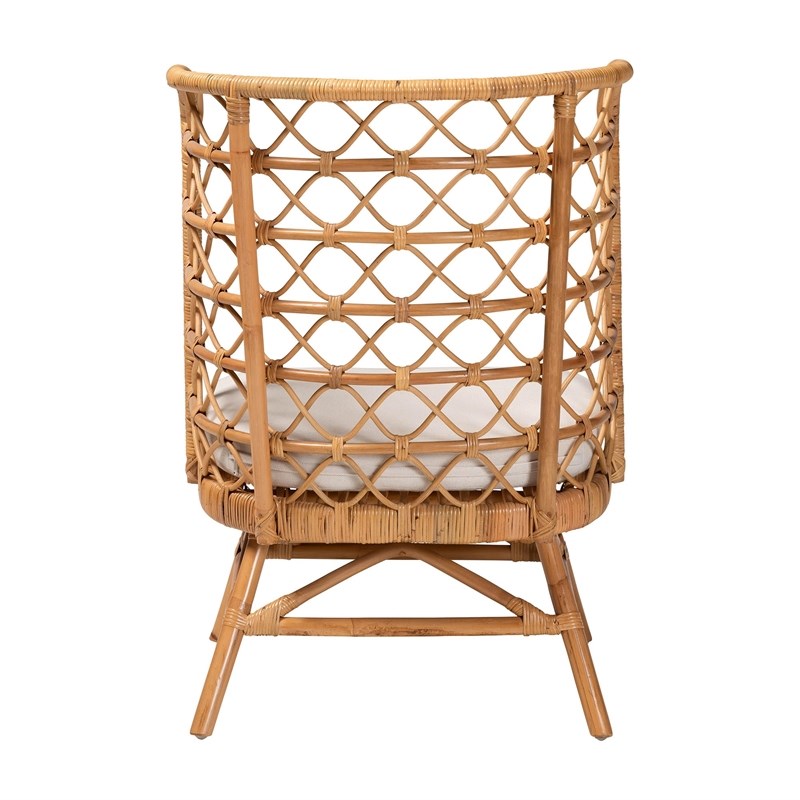 Pemberly Row Light Honey Rattan Accent Chair with Openwork Backrest