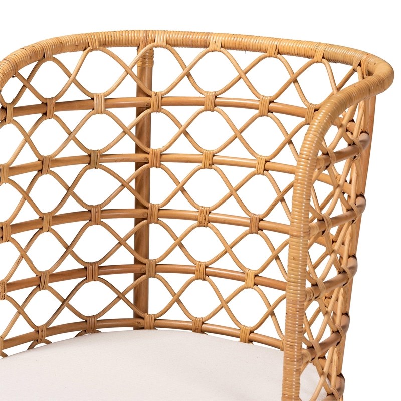 Pemberly Row Light Honey Rattan Accent Chair with Openwork Backrest