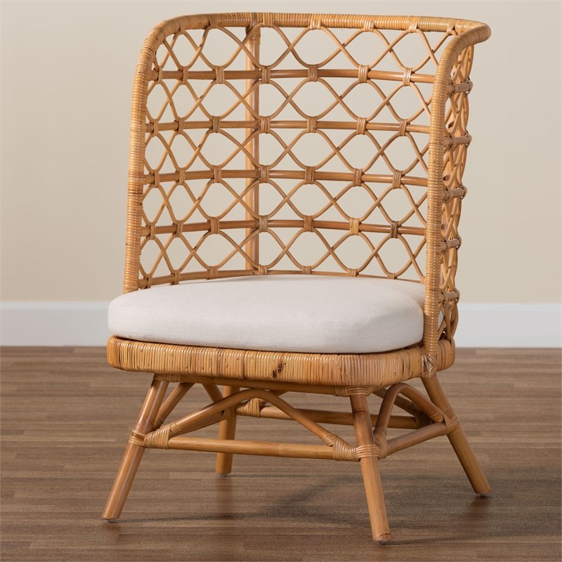 Pemberly Row Light Honey Rattan Accent Chair with Openwork Backrest