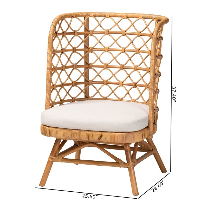 Pemberly Row Light Honey Rattan Accent Chair with Openwork Backrest