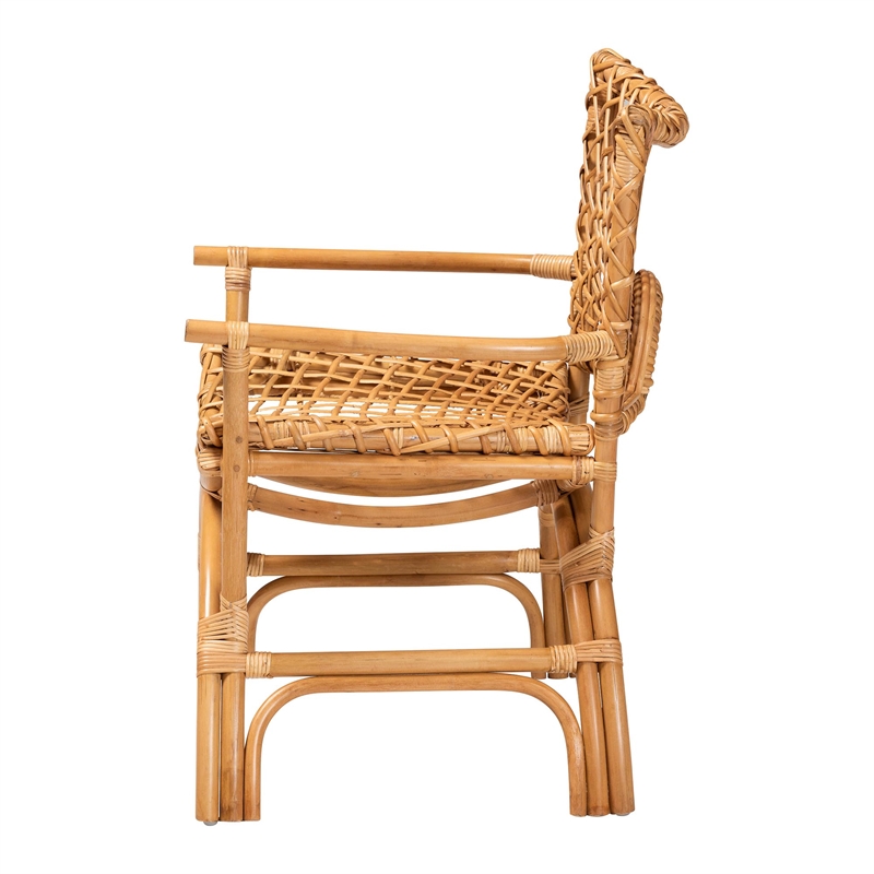 Pemberly Row Natural Rattan Openwork Arm Chair with Curved Legs