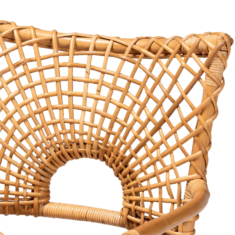 Pemberly Row Natural Rattan Openwork Arm Chair with Curved Legs