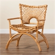 Pemberly Row Natural Rattan Openwork Arm Chair with Curved Legs