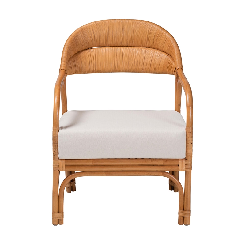 Pemberly Row Light Honey Rattan Arm Chair with Woven Backrest