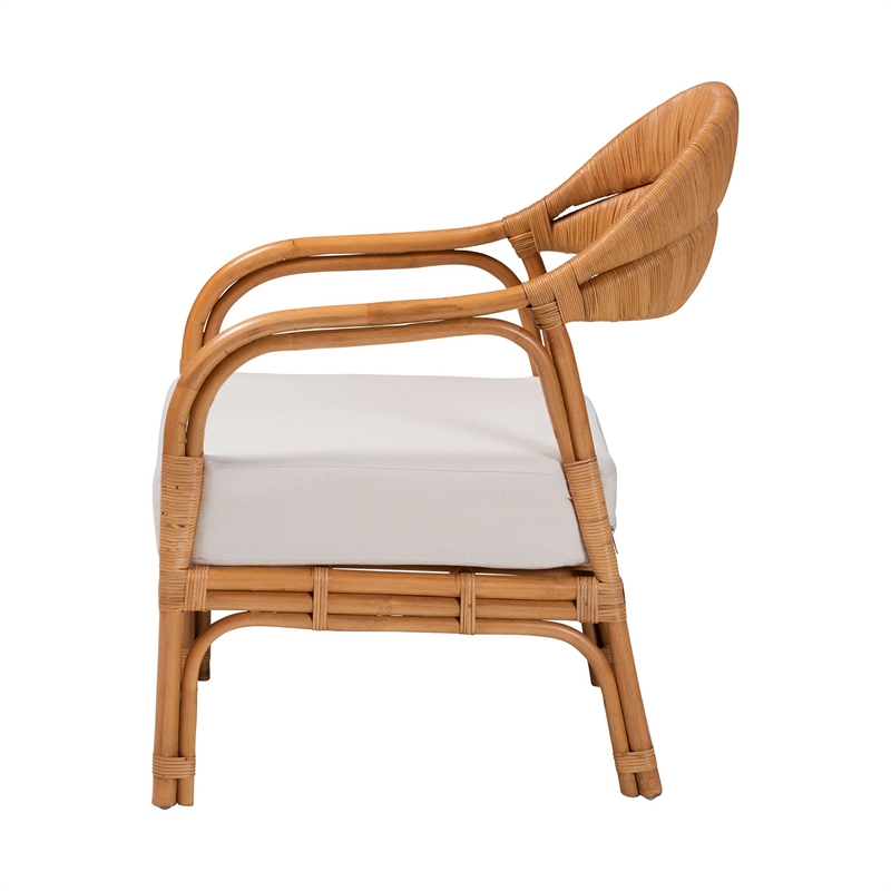 Pemberly Row Light Honey Rattan Arm Chair with Woven Backrest