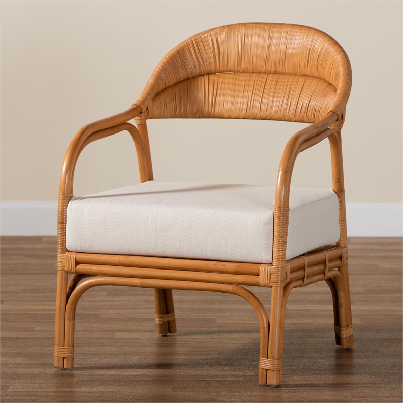 Pemberly Row Light Honey Rattan Arm Chair with Woven Backrest