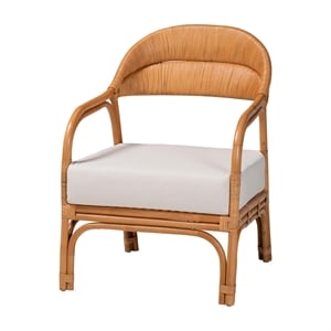 Pemberly Row Light Honey Rattan Arm Chair with Woven Backrest