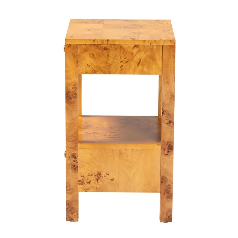 Pemberly Row Natural Mappa Burl Wood 2-Drawer Nightstand with Open Shelf