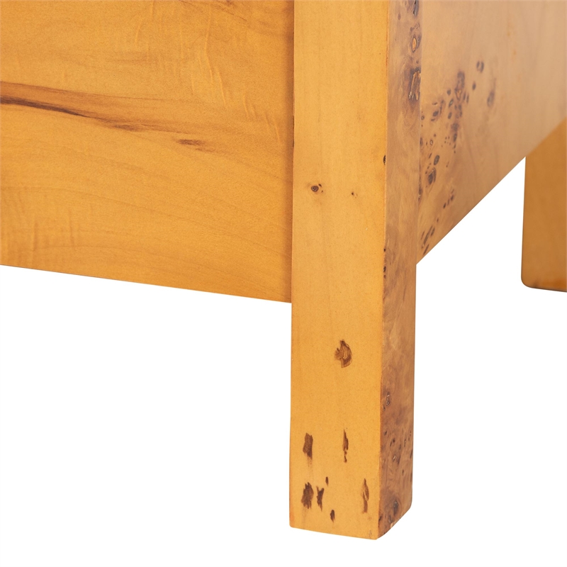 Pemberly Row Natural Mappa Burl Wood 2-Drawer Nightstand with Open Shelf