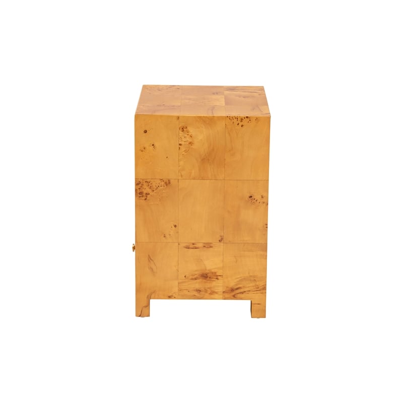 Pemberly Row Natural Mappa Burl Wood 1-Drawer Nightstand with Open Shelf