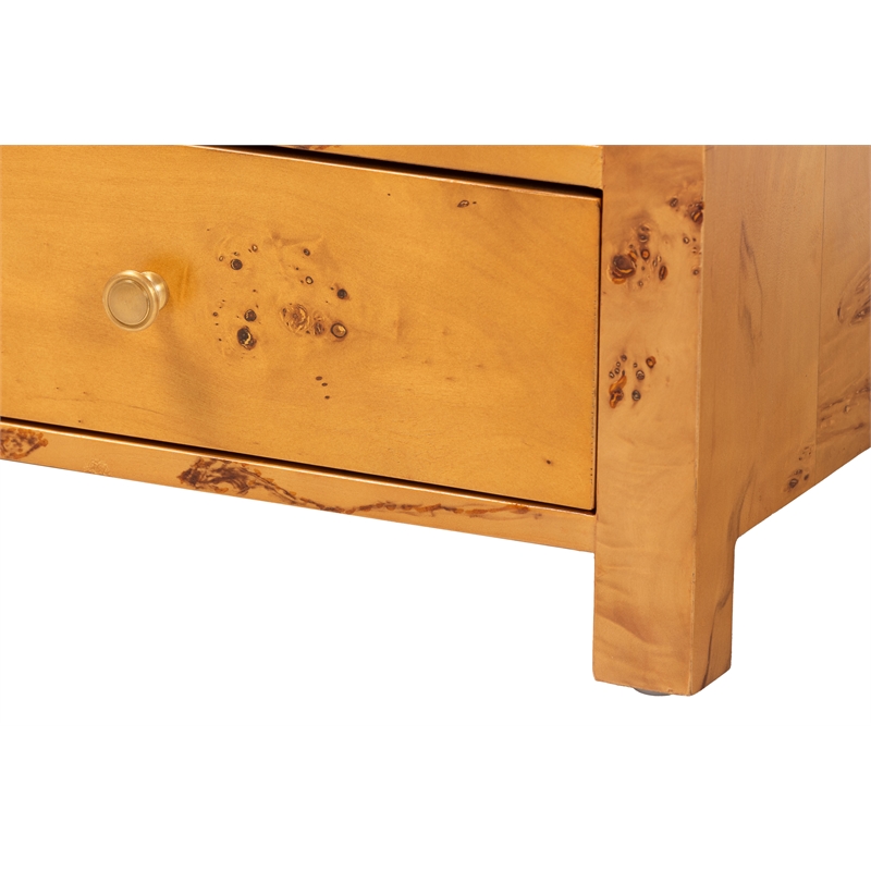 Pemberly Row Natural Mappa Burl Wood 1-Drawer Nightstand with Open Shelf