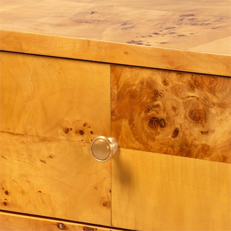 Pemberly Row Natural Mappa Burl Wood 2-Drawer Console Table with Shelf