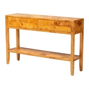 Pemberly Row Natural Mappa Burl Wood 2-Drawer Console Table with Shelf