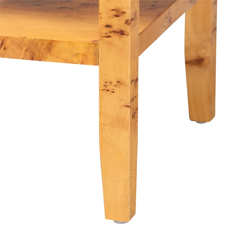 Pemberly Row Natural Mappa Burl Wood 1-Drawer Nightstand with Open Shelf