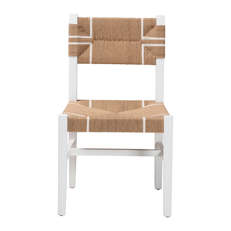 Pemberly Row Paper Loom and White Mahogany Wood Dining Chair