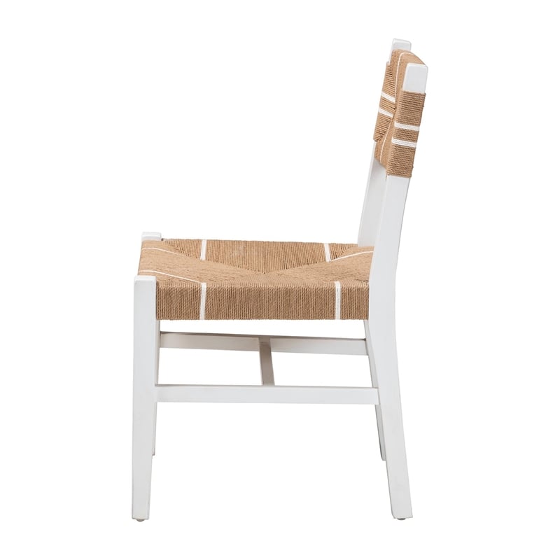 Pemberly Row Paper Loom and White Mahogany Wood Dining Chair