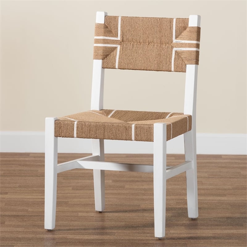 Pemberly Row Paper Loom and White Mahogany Wood Dining Chair