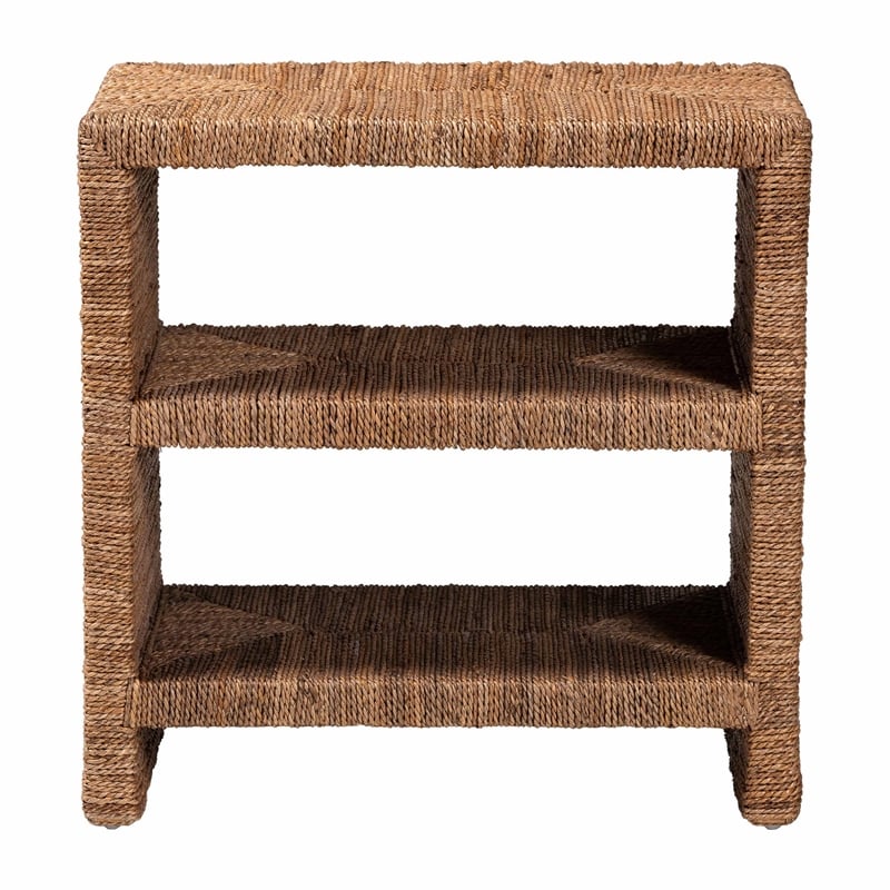 Pemberly Row Natural Seagrass and Acacia Wood 3-Shelf End Table