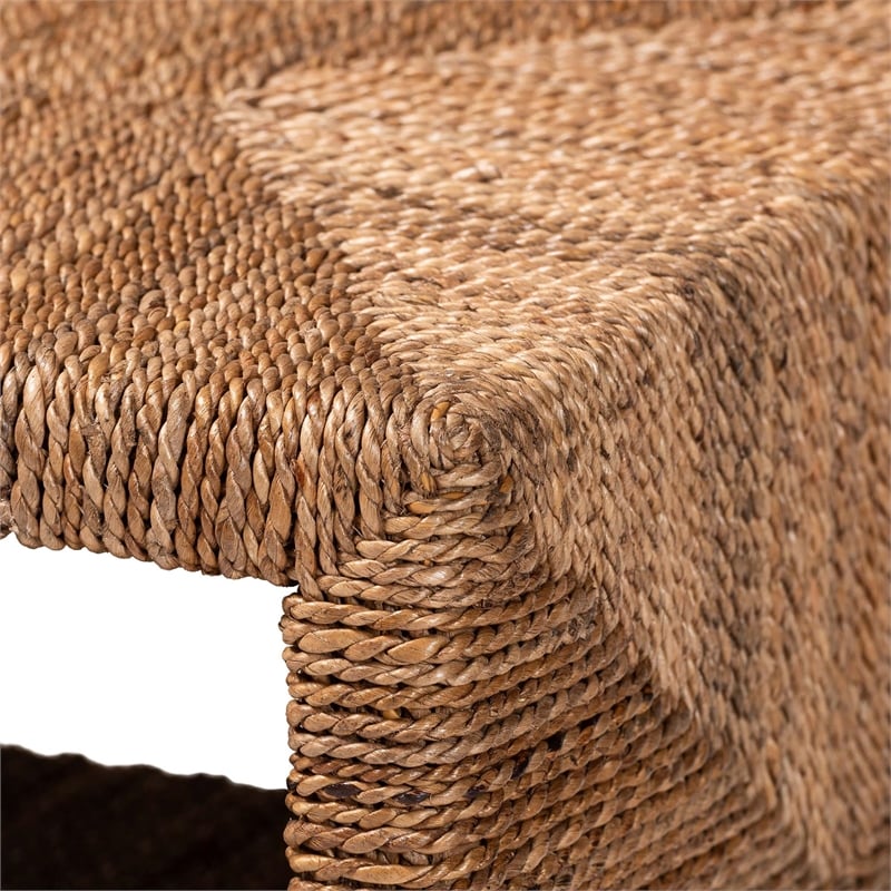 Pemberly Row Natural Seagrass and Acacia Wood 3-Shelf End Table