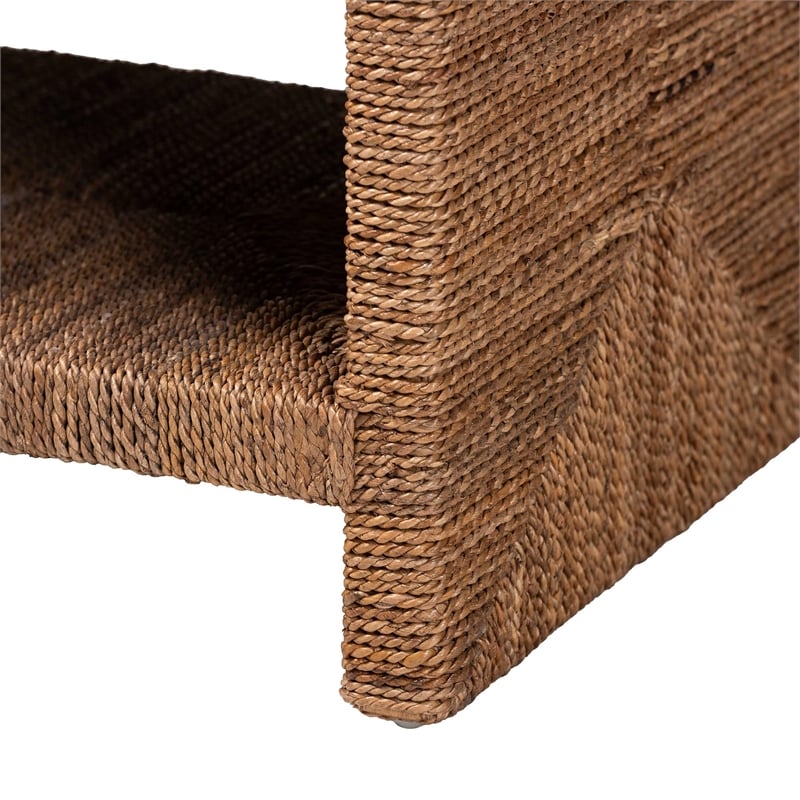 Pemberly Row Natural Seagrass and Acacia Wood 3-Shelf End Table