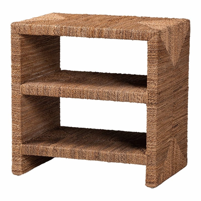 Pemberly Row Natural Seagrass and Acacia Wood 3-Shelf End Table