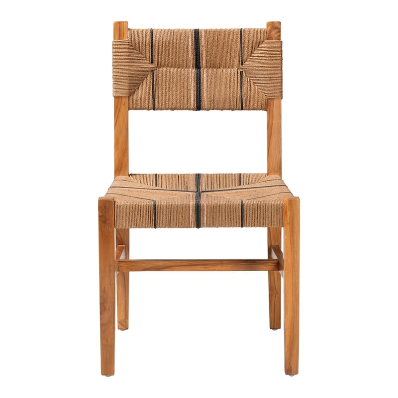 Pemberly Row Paper Loom and Natural Mahogany Wood Dining Chair