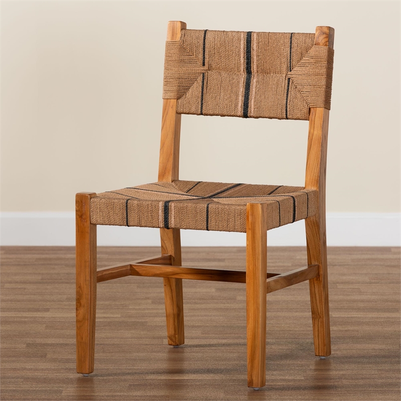 Pemberly Row Paper Loom and Natural Mahogany Wood Dining Chair