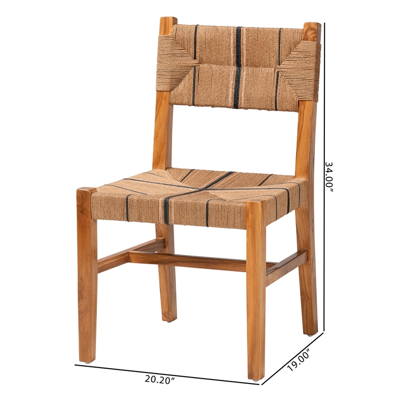Pemberly Row Paper Loom and Natural Mahogany Wood Dining Chair