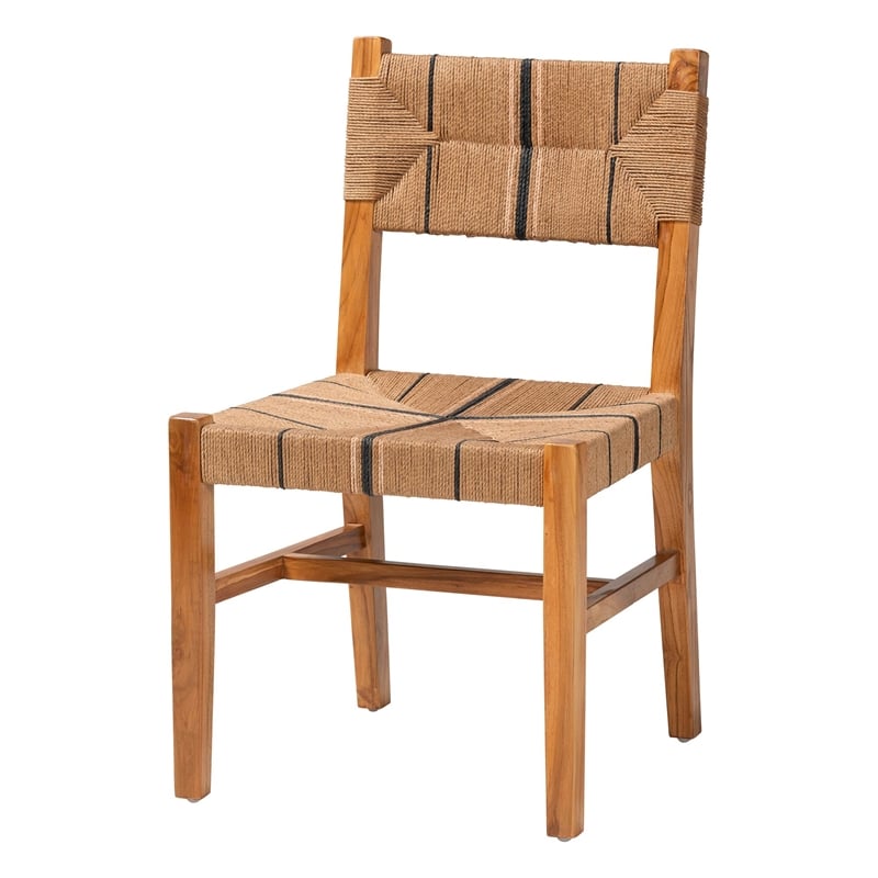 Pemberly Row Paper Loom and Natural Mahogany Wood Dining Chair