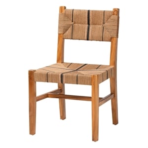 Pemberly Row Paper Loom and Natural Mahogany Wood Dining Chair