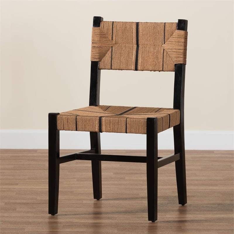 Pemberly Row Paper Loom and Black Mahogany Wood Dining Chair