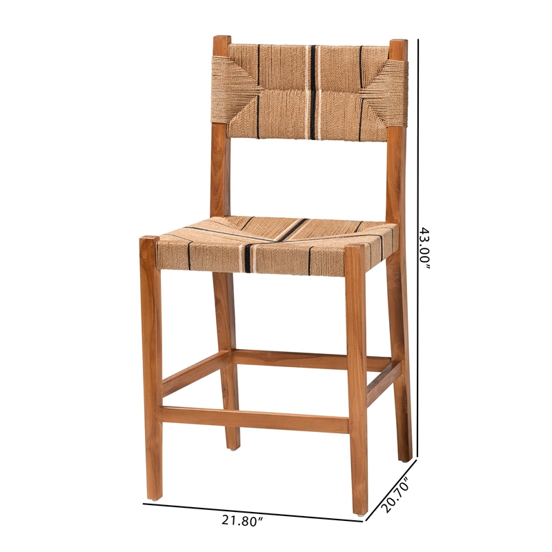 Pemberly Row Paper Loom and Natural Mahogany Wood 2-Piece Counter Stool Set