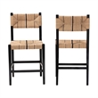 Pemberly Row Paper Loom and Black Mahogany Wood 2-Piece Counter Stool Set