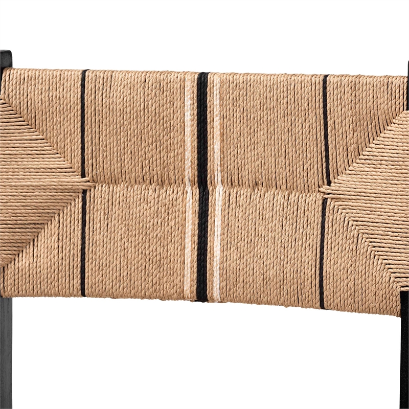 Pemberly Row Paper Loom and Black Mahogany Wood 2-Piece Bar Stool Set