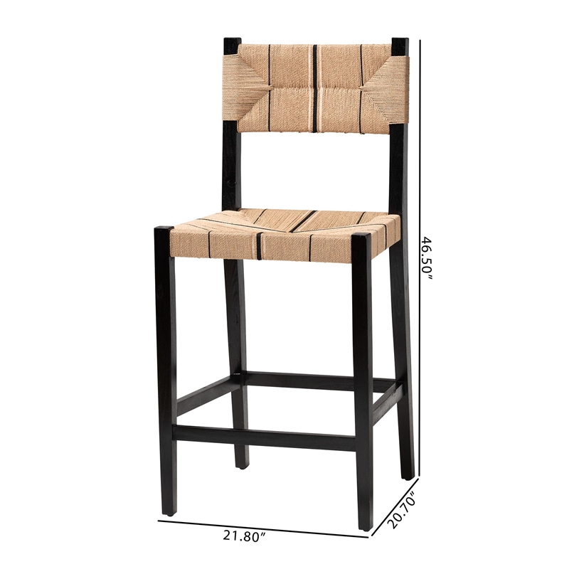 Pemberly Row Paper Loom and Black Mahogany Wood 2-Piece Bar Stool Set