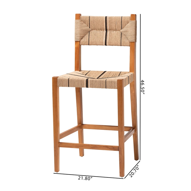 Pemberly Row Paper Loom and Natural Mahogany Wood 2-Piece Bar Stool Set