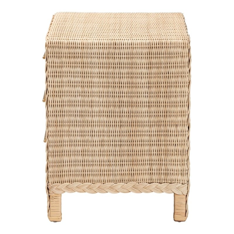 Pemberly Row Sun-Bleached Rattan 3-Drawer Nightstand with Braided Detail
