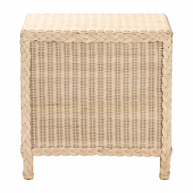 Pemberly Row Sun-Bleached Rattan 3-Drawer Nightstand with Braided Detail